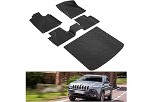 KIWI MASTER Floor Mats & Cargo Liner Set for 2014-2023 Jeep Cherokee All Weather Mat Front & Rear 2 Row Seat Trunk TPE Slush Liners Black (Not Grand Cherokee)