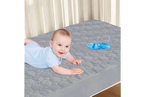 Biloban Waterproof Crib Mattress Protector, Crib Mattress Protector Waterproof (52"x 28"), Quilted Crib Mattress Pad Cover, S