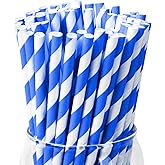 PakTalk 100 Pack Disposable Paper Straws, Blue for Drinking, Birthdays, Weddings, Baby Showers, Fourth of July (0.24" x 7.75")