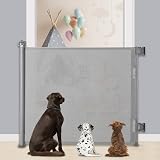 MYPIN Extra Wide Retractable Gate 140cm Indoor Outdoor Grey 86cm High
