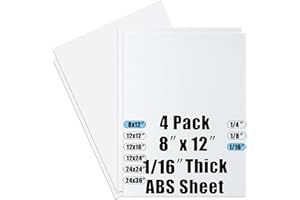 PINZIREN ABS Plastic Sheet 1/16 Inch Thick 8" x 12" (4-Pack),Two-Sided Heat Moldable Panel (Thermoplastic Textured Front & Smooth Back), White Thermoform Board Great for DIY Projects, Decor, Handcrafts