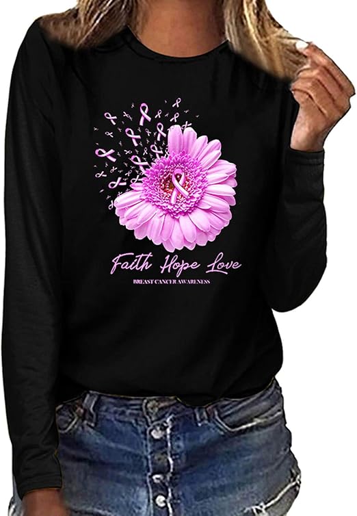 Hope Breast Cancer Awareness Pink Ribbon Women Long Sleeve TShirts
