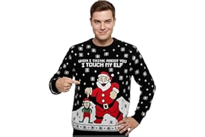 Tstars I Touch My Elf Funny Ugly Christmas Sweater - Hilarious Holiday Sweatshirt for Men or Women Naughty Xmas Top