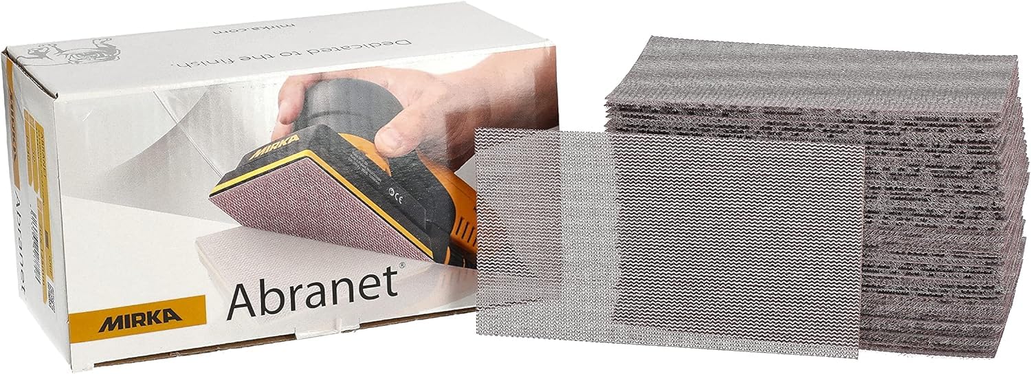 Mirka Abranet net sandpaper strips 70x125 mm Hook & loop/Grit P240 / 50 pcs/for sanding wood, walls, metal, aluminium, stainless steel, filler, varnish, plastic / 5414905025