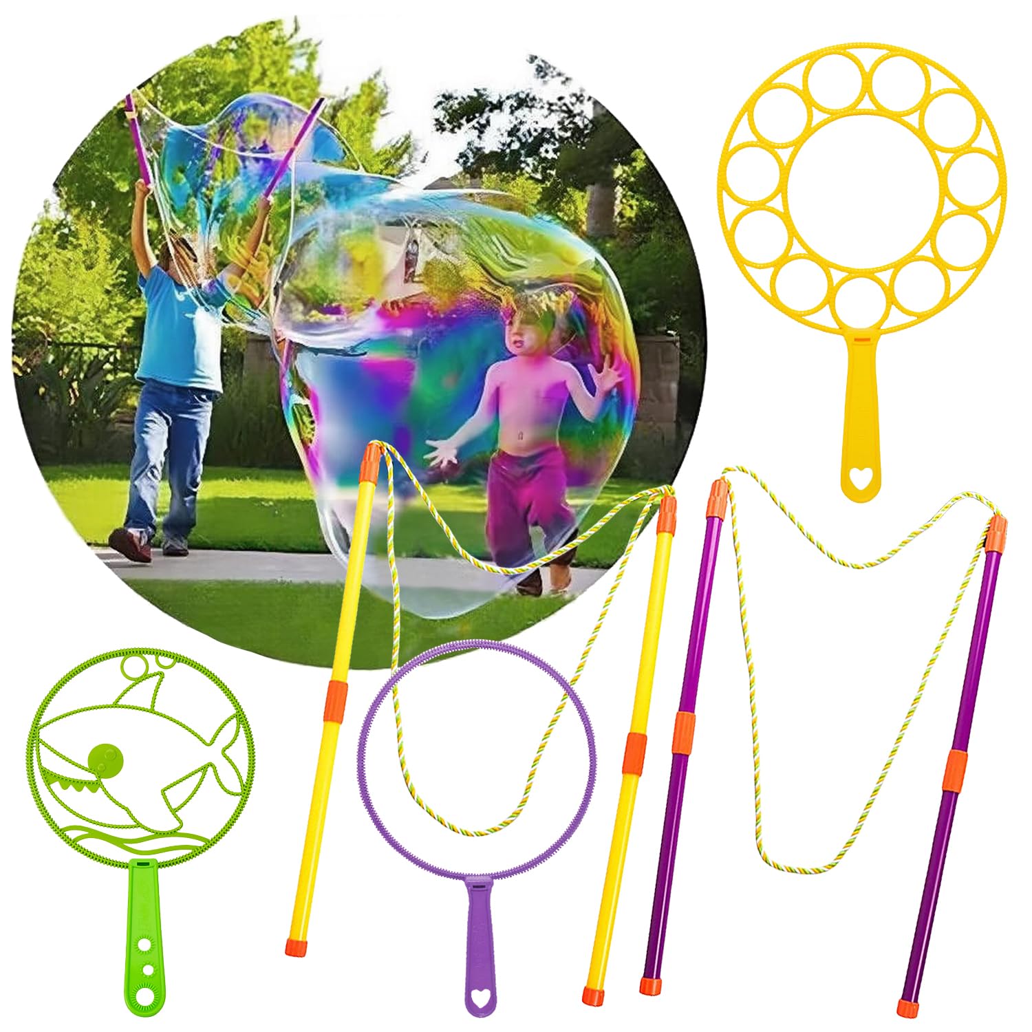 GEPROSMA Bubble Wands Bubble Machine for Kids Toddlers,55cm (21.7in) Giant Bubbles Rope Multipack Kit, Big Bubble Wands Maker 30CM,Large Bubble mixture Blower, Outdoor Toys Garden Games