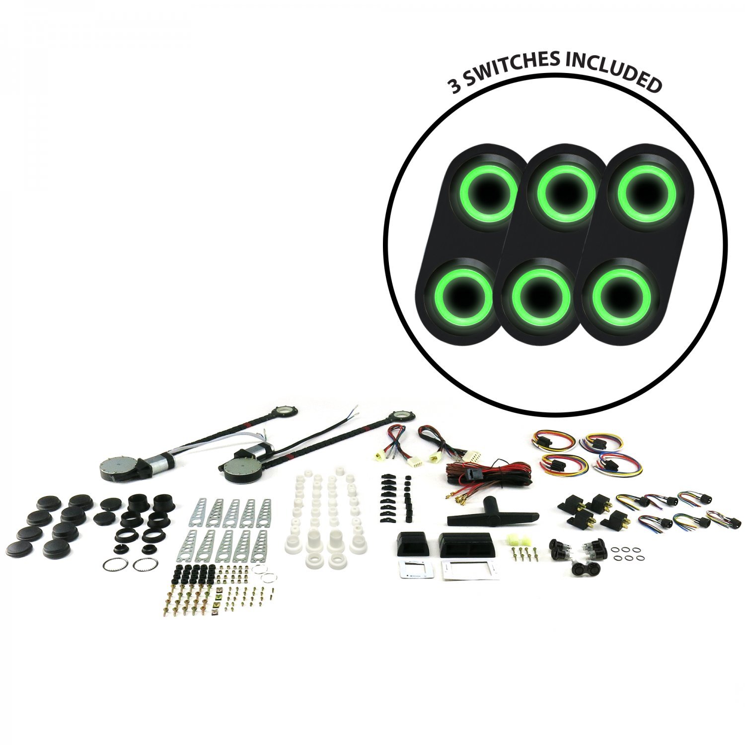 Amazon.com: AutoLoc Power Accessories 18633 2-Door Universal Power Window  Kit (with 3 ABA22 - Daytona Black Switches Green Illumination): Automotive