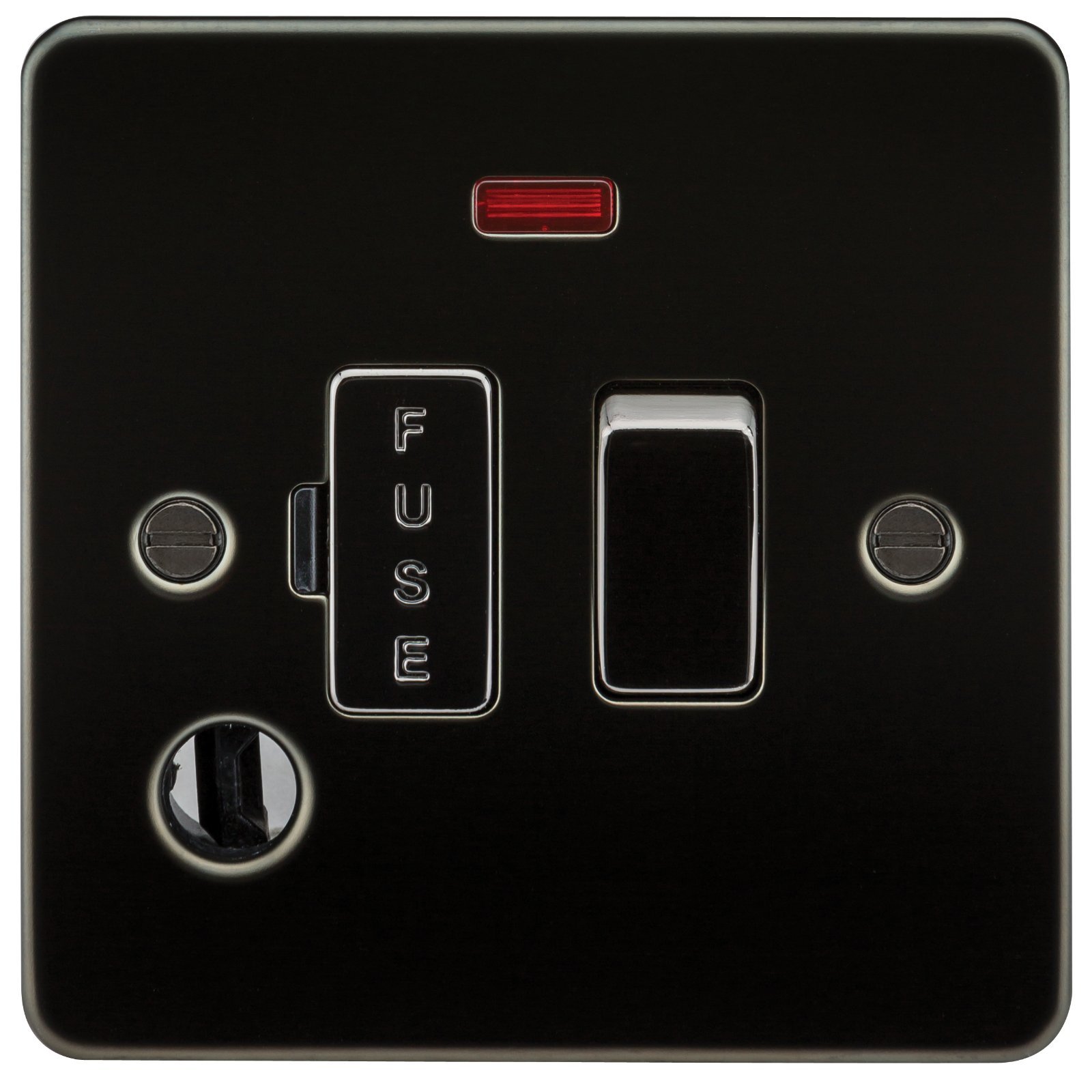 Knightsbridge FP6300FGM 13 A Flat Plate Switched Fused Spur Unit with Neon and Flex Outlet, Gun Metal