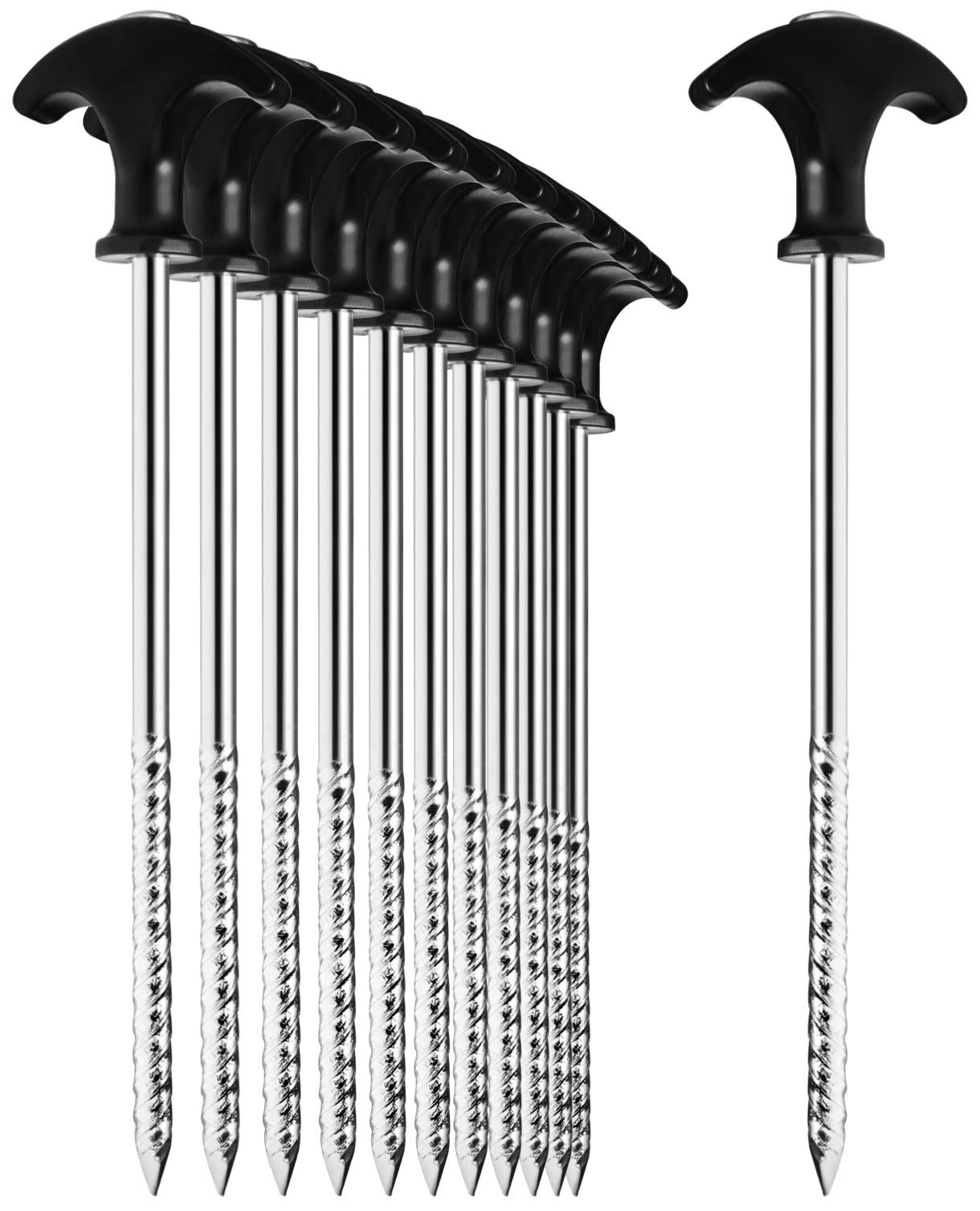 COM-FOUR® 12x tent pegs made of steel - robust ground pegs with thread for camping and outdoors - ideal for normal and hard ground with a T-handle