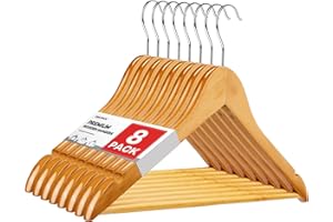 ZENOWICK Wooden Hangers 8 Pack, Heavy Duty Wood Hangers for Coats, Suits, Jackets, Closet & Pants Durable Premium Wood Hanger with 360-Degree Rotatable Hook and Notches, Natural