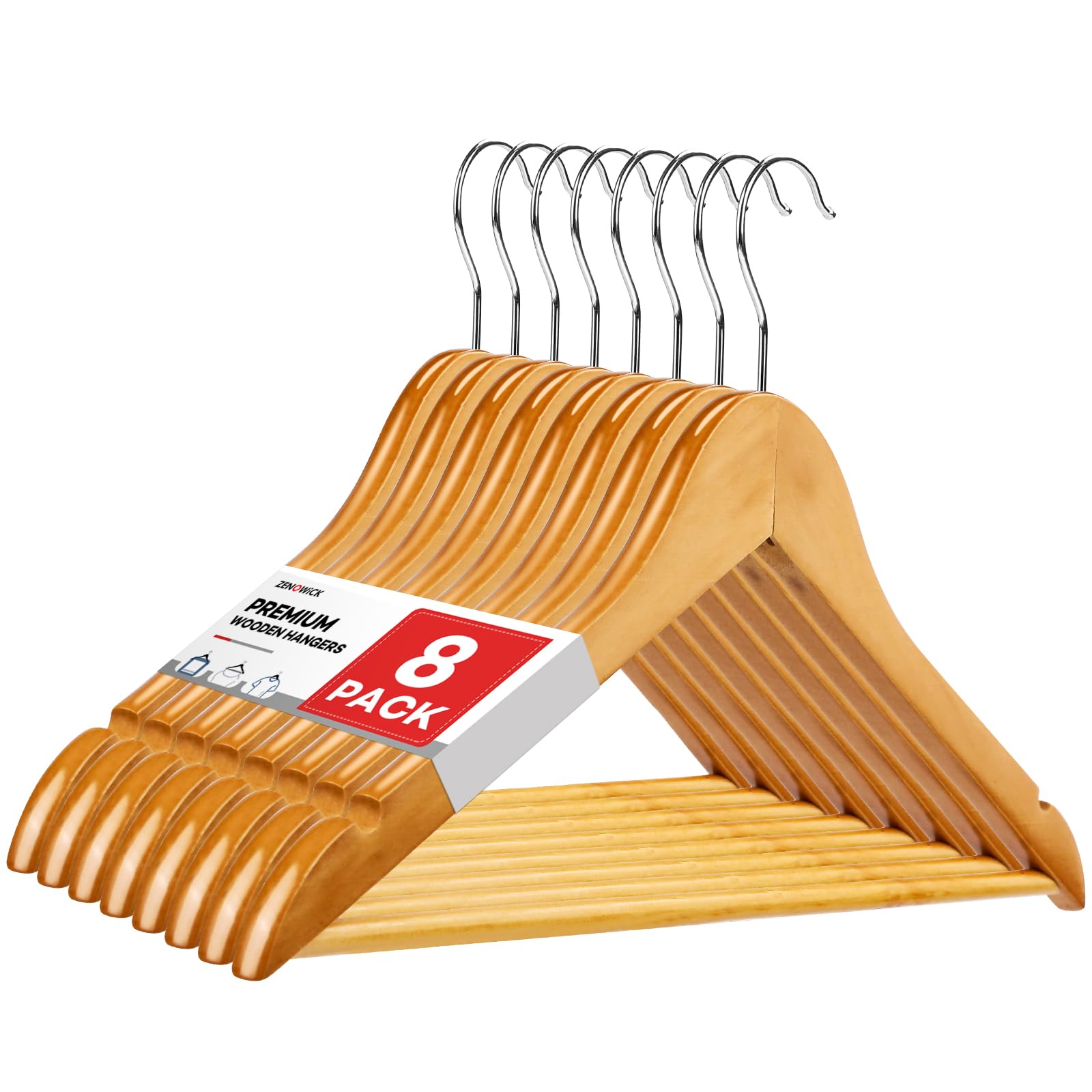 Photo 1 of Wooden Hangers 8 Pack, Heavy Duty Wood Hangers for Coats, Suits, Jackets, Closet & Pants Durable Premium Wood Hanger with 360-Degree Rotatable Hook and Notches, Natural