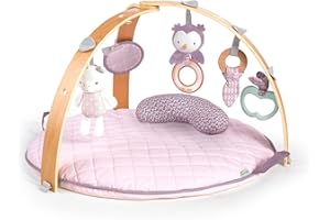 Ingenuity Cozy Spot Reversible Duvet Activity Gym & Play Mat with Wooden-Toy-bar - Calla (Pink), Newborn and up