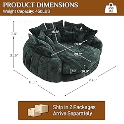 81” Oversized Upholstered Sofa Bed, Round Chaise