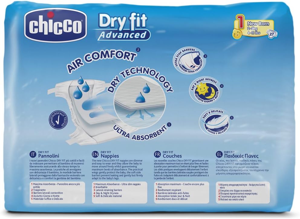 Chicco Dry Fit Midi Size 3 Nappies Advanced Set of 21, Multicolored, Taglia 3 - Image 3