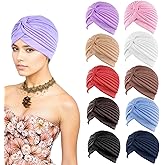 10 Pcs Fashion Chemo Head Wraps for Women Stretchy Turban Cap Cancer Headwear Bennie Twisted India's Hat