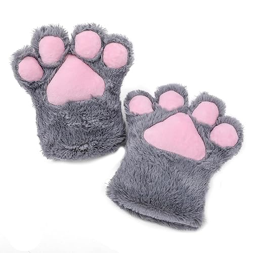 Fxaelian Cosplay Animal Cat Wolf Dog Fox Paws Claws Gloves Mittens Halloween Christmas Cosplay Party Costume Accessories A Light Grey