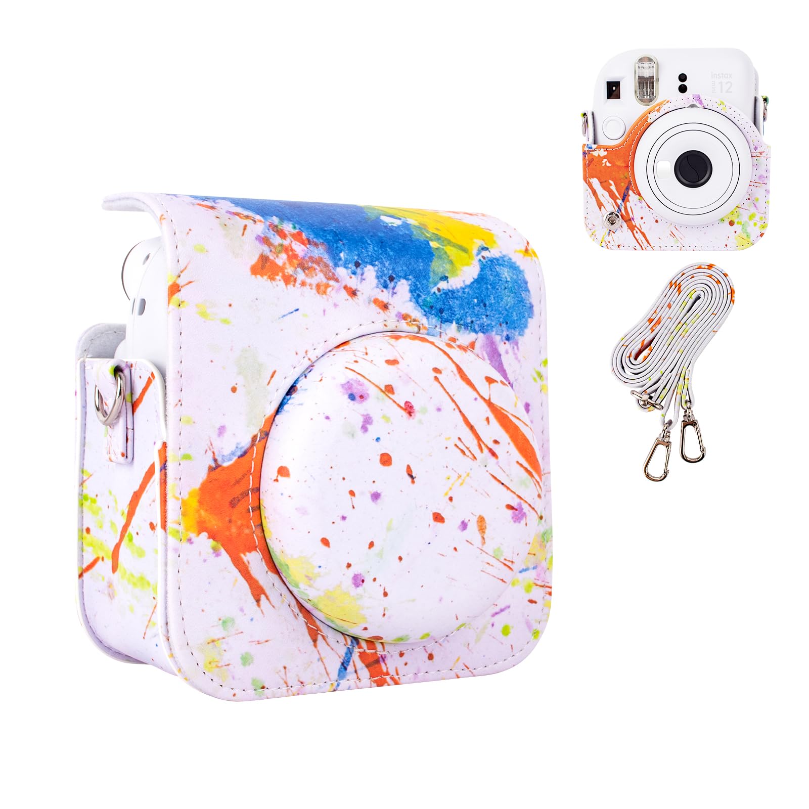 HIYQIN Amazing Color Case Compatible with Fujifilm Instax Mini 12 Instant Camera, Polaroid Camera Instax Mini 12 Aesthetic Case with Shoulder Strap- Inkjet