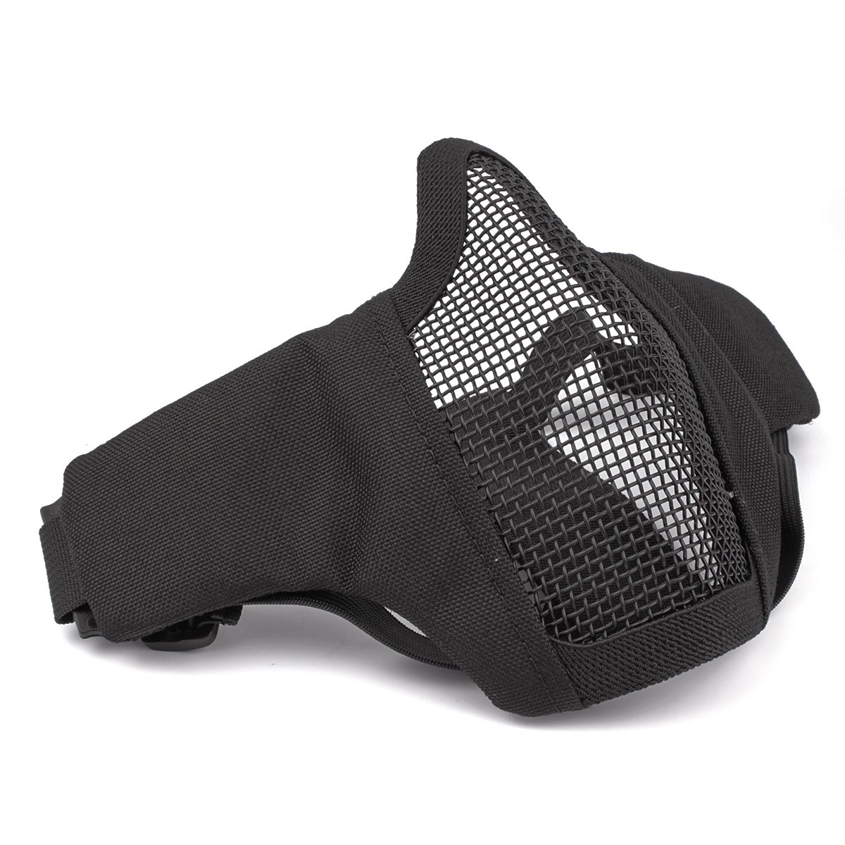 GES Foldable Tactical Half Face Mask Outdoor Protective Mesh Riding Breathable Mask with Adjustable Belt Strap (Black)