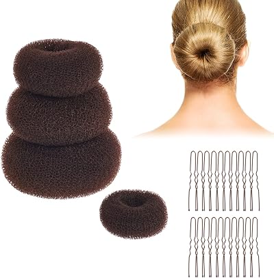 DBOO 4-Piece Brown Hair Doughnut Bun Maker Set with 20 Brown Hair Pins Ballet