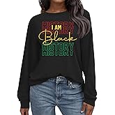 HQP Black History T Shirts for Women: Black History Month Long Sleeve African American Freedom Casual Tops