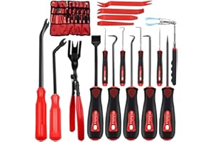 YEZriler 17 Pcs Mechanic Hook Pick Tool Set and Auto Trim Removal Tool Kit with Auto Clip Plier Rivets Puller Telescoping Magnetic Pickup Gasket Scraper for Remove Automotive Hand Pick Up Tools
