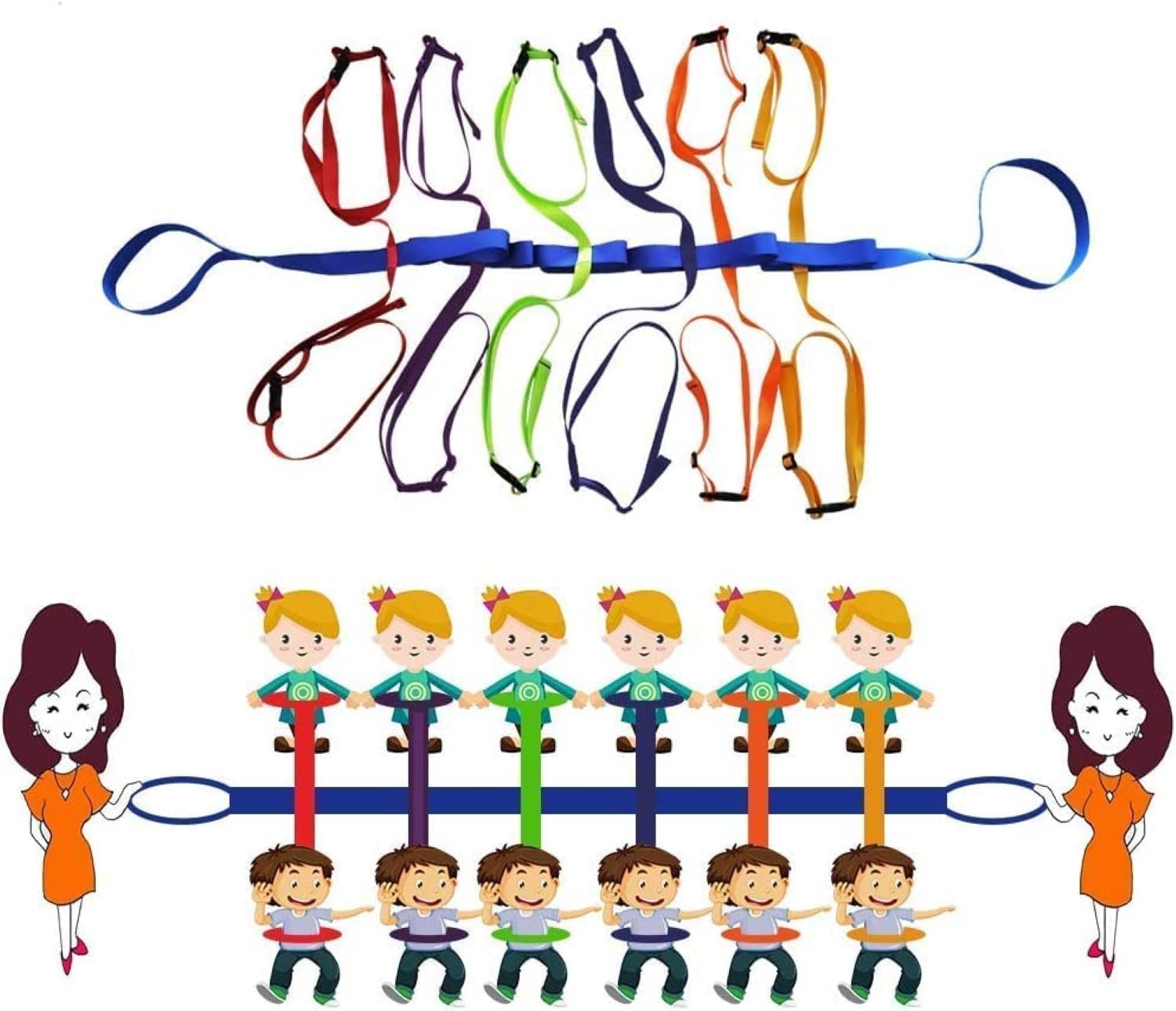 Preschool Walking Rope with Rings Toddlers Child Leashes for Kids 2 to 12 Line Up Safety Wrist Strap with Handles Color Tether Daycare Must Haves Outdoor Supplies (Support 12 Children & 2 Adult)