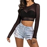 Avidlove Mesh Top Women Sexy Crop Sheer Shirt See Through Clubwear XS-4XL | Long Sleeve, Crewneck, Crop Style, Sexy Going Out, Perfect for Layering, Parties Or Casual Streetwear