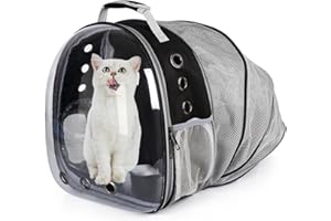 DUANY STORE Cat Backpack Carrier Expandable Ventilate Transparent Pet Dog Backpack for Large Cats Hiking, Travel, Outdoor, Airline-Approved Space Capsule Backpack,Black