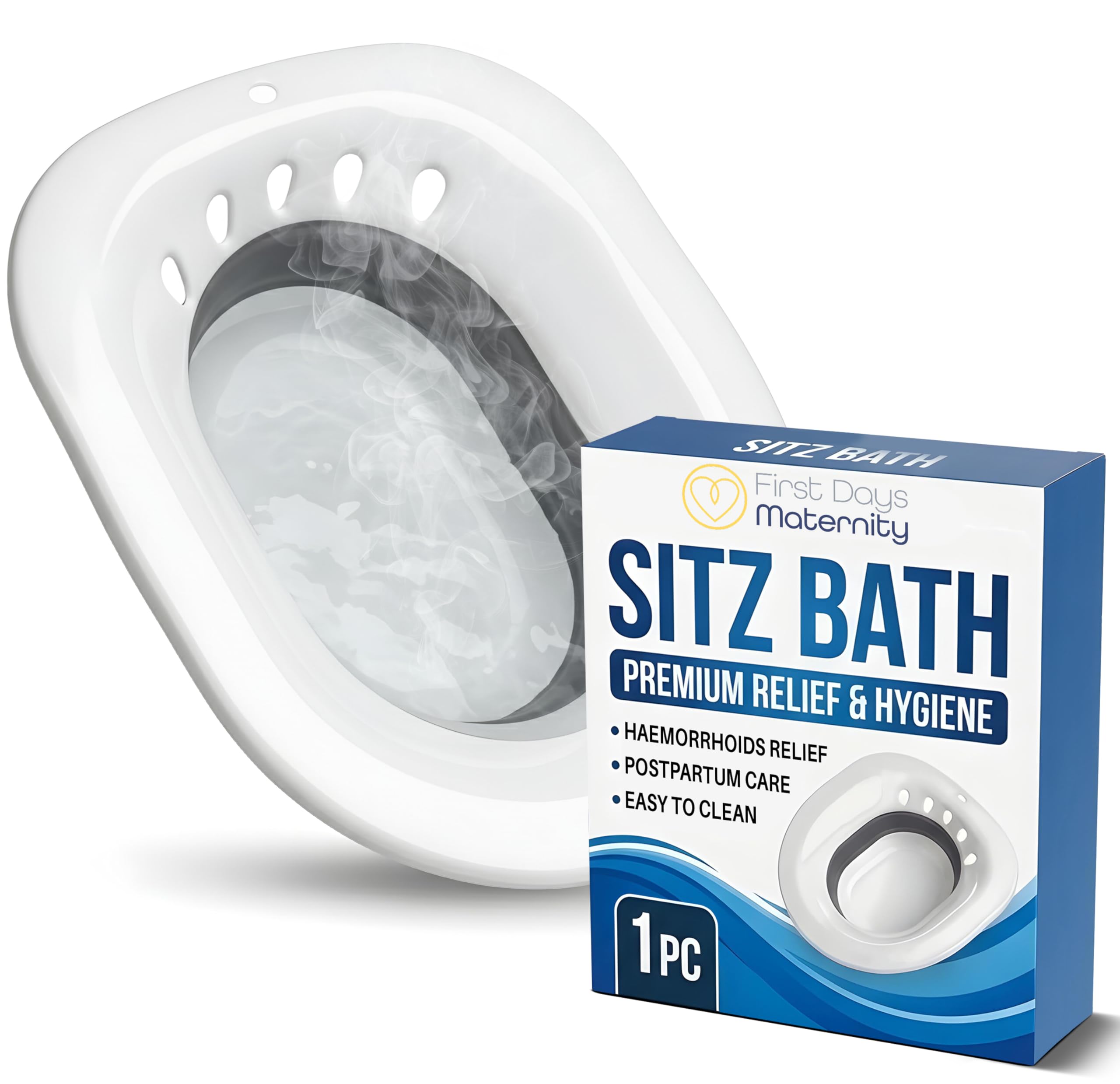First Days Maternity, Sitz Bath for Toilet Seat - Collapsible Portable Bidet - Ideal for Pregnancy, Postpartum Recovery, Soothing Haemorrhoids Relief, Yoni Steam