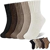 Mokvtz Women's Mid Calf Socks, 5 Pairs Women's Solid Mid-Calf Socks, Fall & Winter Socks Women, Beige, Khaki, Light Brown, Dark Brown, Black, for Leggings & Low Cut Boots