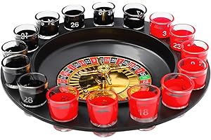 Aqur2020 Drinking Glass Turntable Game Set, 16 Hole Wheel Wine Glass Game Roulette Game Turntable with 16 Glasses 2 Metal Balls