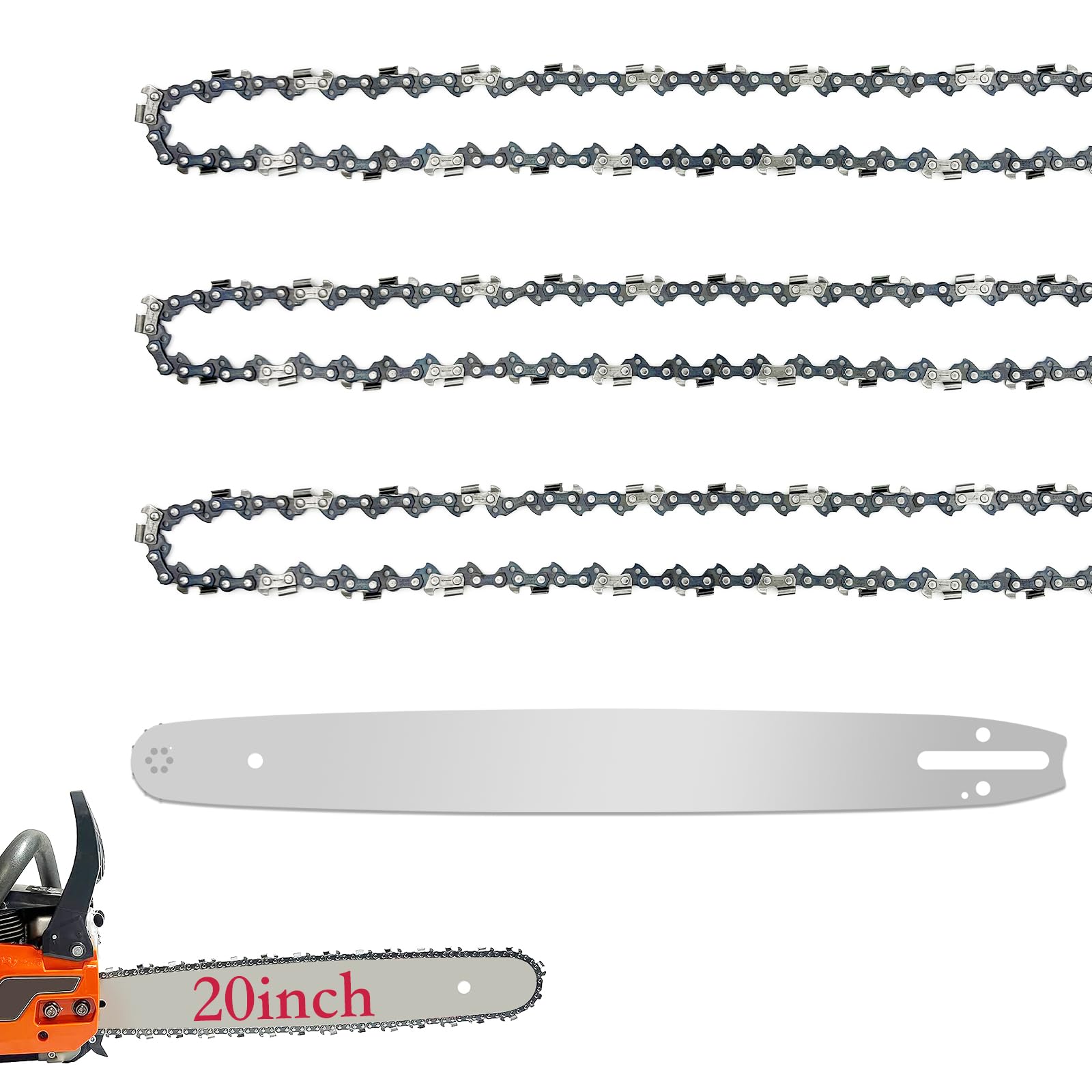 Photo 1 of 20 Inch Chainsaw Bar & Chain Combo for Stihl 20" 3/8" Pitch, .050" Gauge 72 Drive Links Fits Stihl 030 036 MS360 MS660 MS361 044 MS441 Replacement Chain Saw Bar for STIHL (3 Chains+ 1Bar)