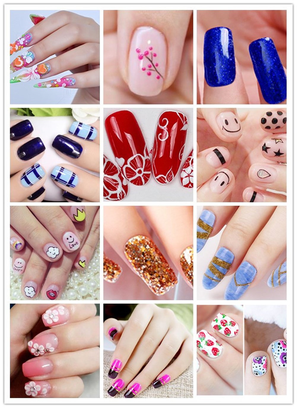 JOYJULY Nail Art Kit includes 30 Striping tape & 4Pcs Striping Roller Box & 12 Colors Rhinestones & 5pcs Dotting Pen & 15pcs Brush Set: Beauty