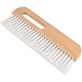 Concrete Brush with Wood Handle, Multi-Purpose Wallpaper Smoothing Tool for Tile Grout Scrubbing, Masonry and Paste Application