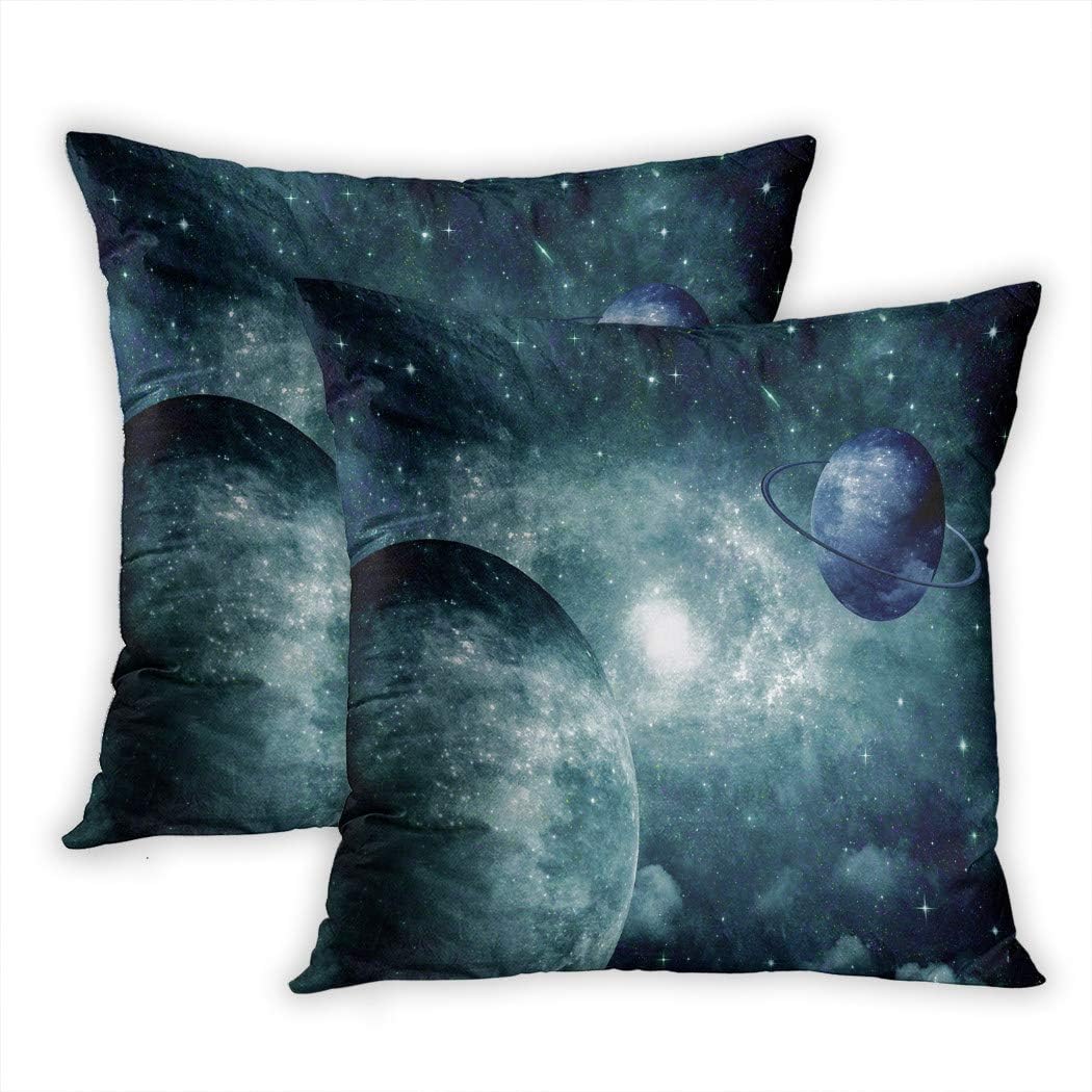 Qryipd Set of 2 Throw Pillow Covers Stars A Planet and Galaxy in A Free Space &Quot;Elements &Quot; Comfortable Print Sofa Bedroom Polyester Hidden Zipper Pillowcases 20x20 Inch