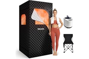 WELLEVER Portable Sauna Box for Home, Personal Sauna Tent for Relaxation, Indoor Steam Sauna Room with 2.5L/1000W Steamer, Easy Setup Quick Heat-Up Foldable Sauna in Garage/Kitchen, 2.6’ x 2.6’ x 5.9’