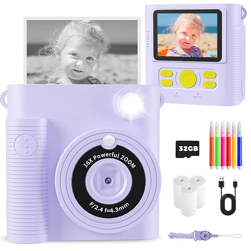 YMEDSUM Kids Camera Instant Print,1080P HD Digital Camera for Girls & Boys, Safe Inkless Printing Toys Gifts,32GB SD Card & 3 Rolls Paper, Birthday Christmas New Year's Gifts for Ages 3-12