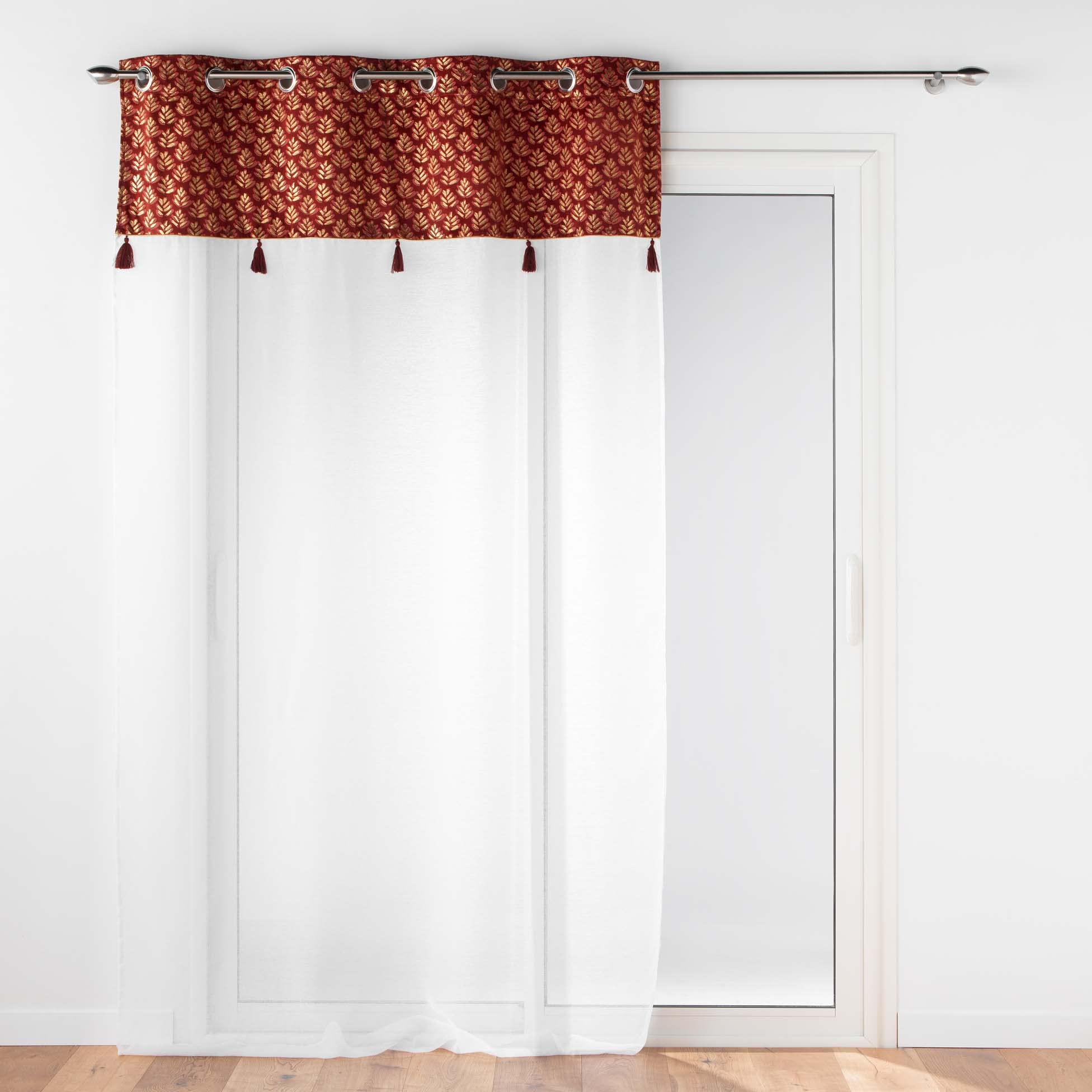 Douceur d'Intérieur, Evie Eyelet Curtain 140 x 280 cm Bordeaux Sandblasted with Top Velour and Pompom