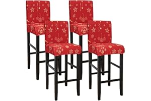 SPRINGRICO Christmas Bar Stool Covers Set of 4, Stretch Washable Barstool Seat Covers with Backs, Removable Counter Height Chair Covers for Kitchen Dining Room Cafe (Style4 Xmas, 4PCS)
