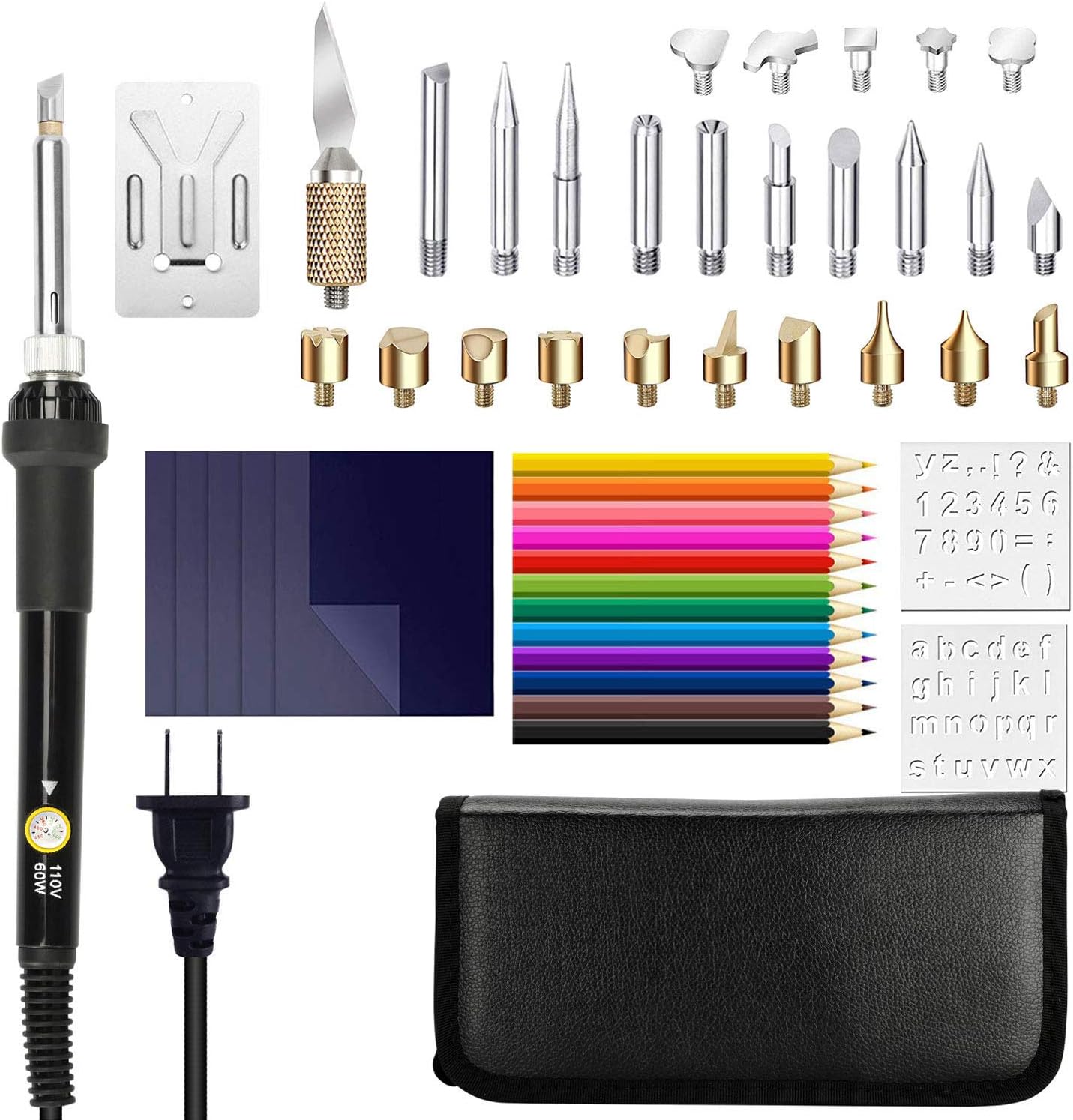 TOMAPANR 50 PCS Wood Burning Kit Full Set -Professional Level Set with Adjustable Temperature Pyrography Pen Include Various Wood Embossing/Carving/Soldering Tips