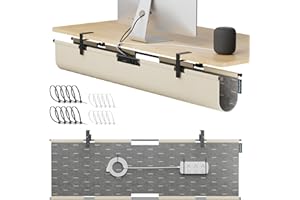 2-in-1 Under Desk Cable Management Tray & Privacy Panel, Dual-Sided Felt Cord Organizer to Hide Wires and Clutter, Desk Mount