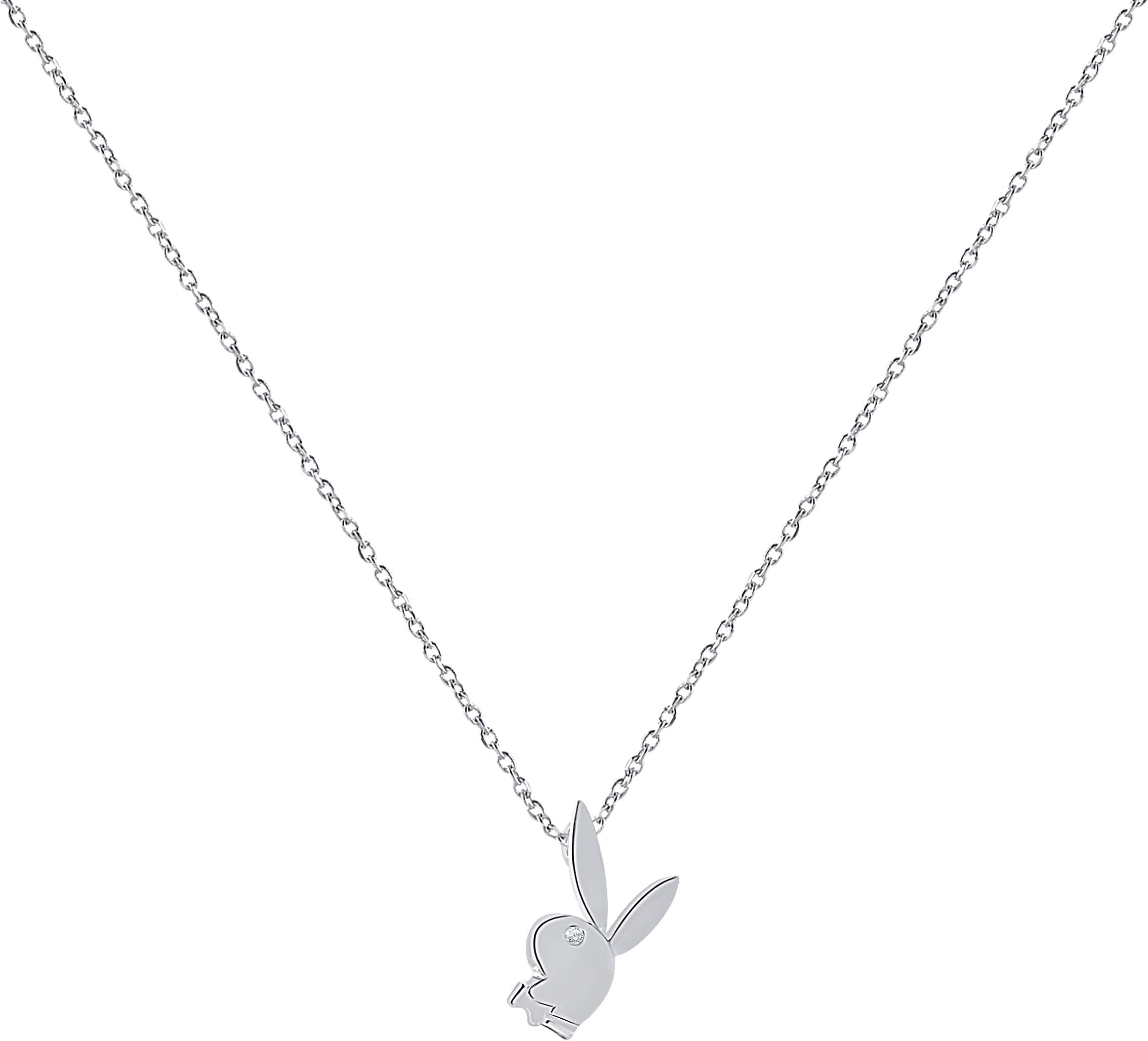 14K Solid Gold Natural Diamond Accent Cute Bunny Rabbit Pendant Necklace For Women