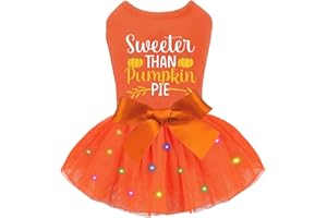 Sebaoyu Thanksgiving Pumpkin Dog Dress, Dog Clothes for Small Dogs Girl Puppy, Fall Doggy Thanksgiving Skirt Costume, Holiday Pet Tutu Dress, Pet Outfit Apparel Clothes (Orange, Meduim)