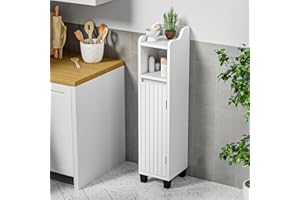 Giluta Bathroom Cabinet Corner Floor Storage Cabinet, Narrow Toilet Paper Storage Holder, Adjustable Shelves & Door, for Smal