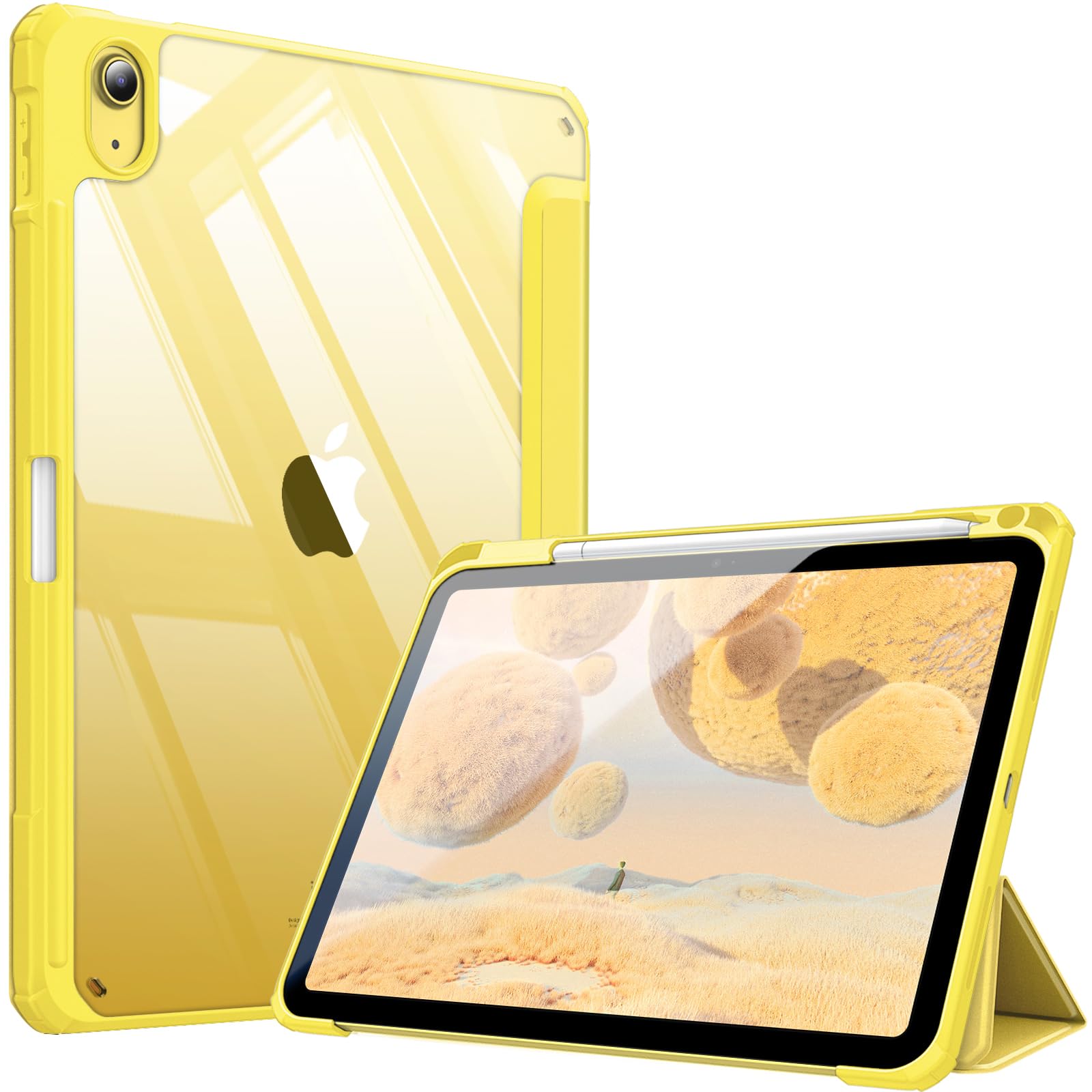 FINTIE Hybrid Case for iPad (A16) 11th Gen 11-inch (2025) & iPad 10th Gen 10.9-inch (2022) - Shockproof Clear Acrylic Back with TPU Frame, Built-in Pencil Holder, Auto Wake/Sleep, Yellow — image 1