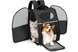 Cat Backpack Carrier, Nobleza Breathable Mesh Dog Carrier Backpacks with Inner Safety Leash Reflective Strip and Cushion Back Support, Pet Carrier Backpacks for Hiking Travel Camping