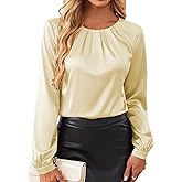 Bluetime Silk Blouses for Women Dressy Work Satin Dress Shirts Pleated Long Sleeve Business Casual Tops Fall Outfits