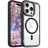 LCHULLE for iPhone 14 Pro Max Case, Magnetic Clear Glitter Diamond Rhinestones for Women Girls Compatible with MagSafe Shiny Sparkle Soft TPU Bumper Shockproof Phone Case for iPhone 14 Pro Max, Black