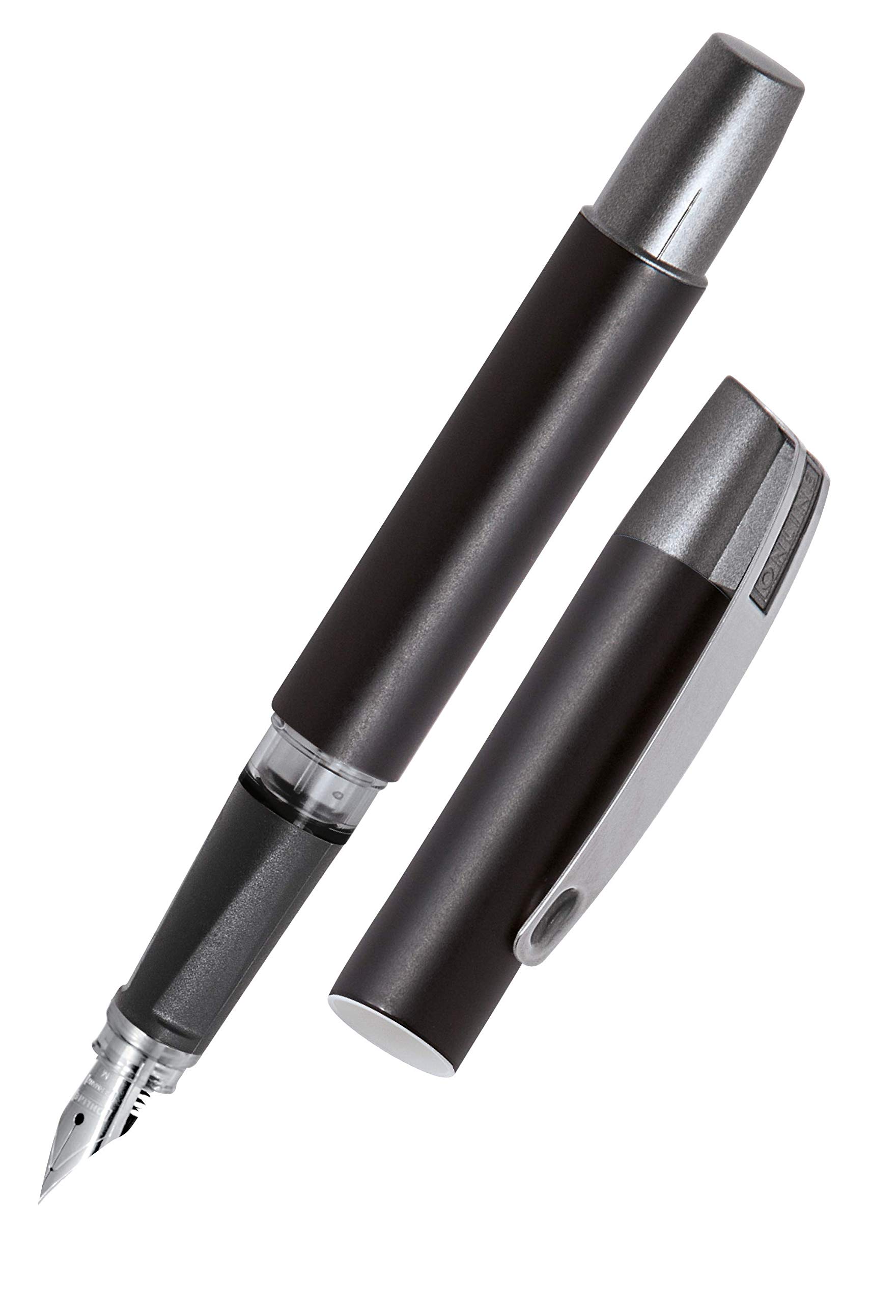 Online Ergonomic fountain pen for left handed for school/college - Campus Black - solid medium nib, soft grip part, for standard ink cartridges, refillable, for beginners/pupils/students/adults — image 1