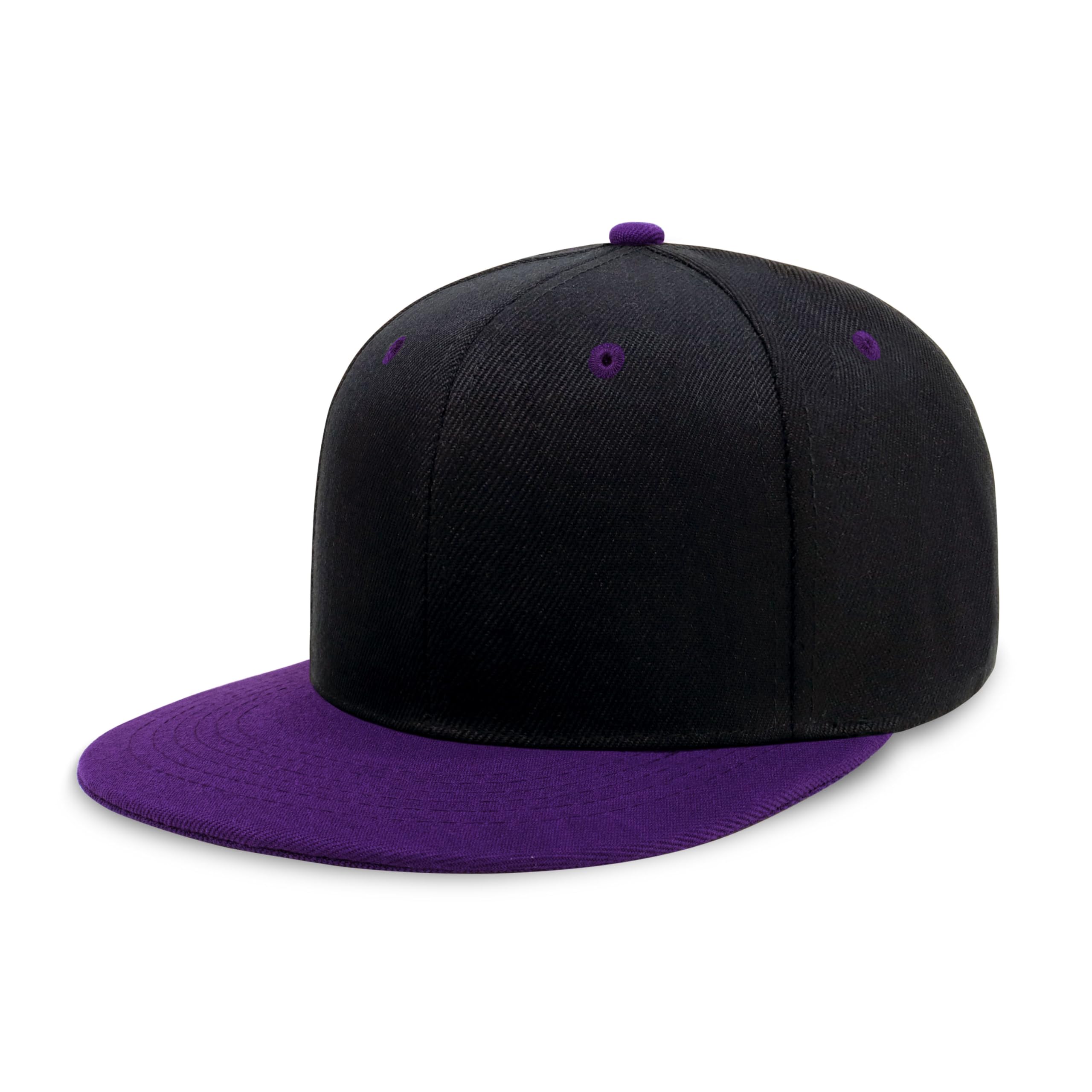 Photo 1 of CHOK.LIDS Flat Bill Visor Classic Snapback Hat Blank Adjustable Brim High Top End Trendy Color Style Two Tone Baseball Cap (Black/Purple)