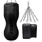 RDX 4FT Unfilled Double Angle Punch Bag with Gloves &amp; 6-Panel Hanging Chain &ndash; Uppercut &amp; Body Shot for Boxing, Muay Thai, MMA, Kickboxing, Power Training &ndash; Unique Angled Design for Realistic Striking